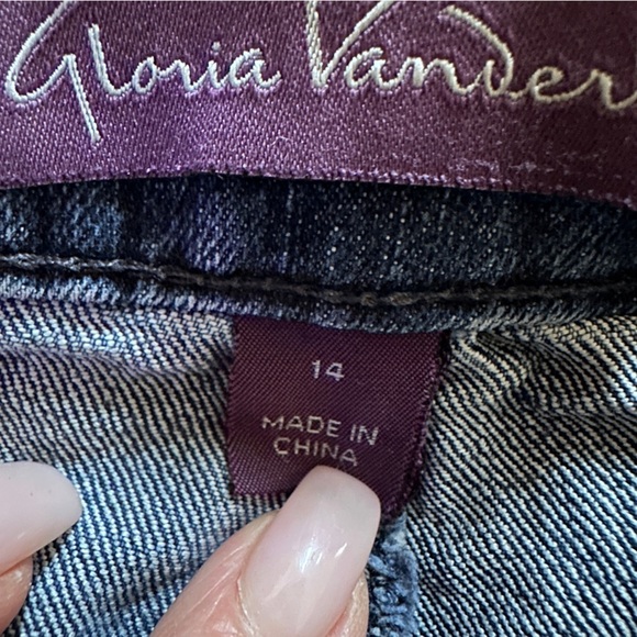 Gloria Vanderbilt Denim Jean Mini Skirt Distressed Hem Studded Pockets Size 14 - Picture 4 of 9